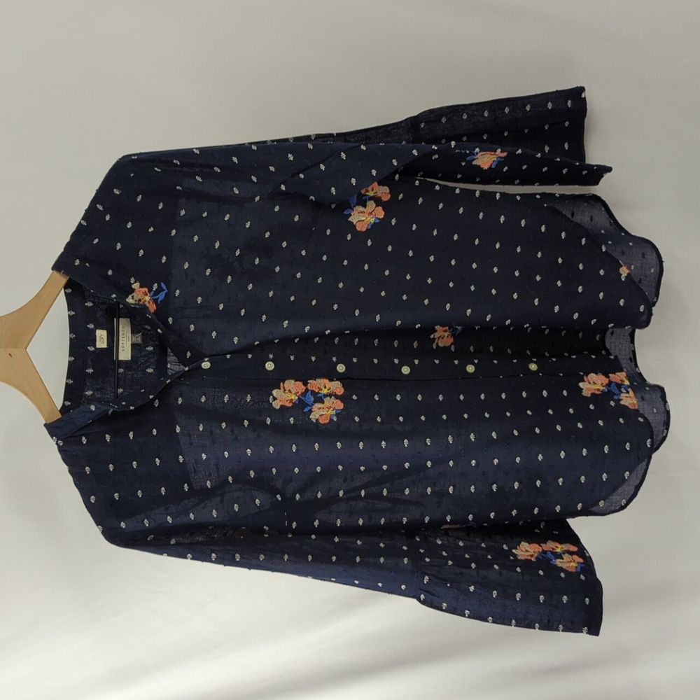 Loft Softened Navy Embroidered Blouse